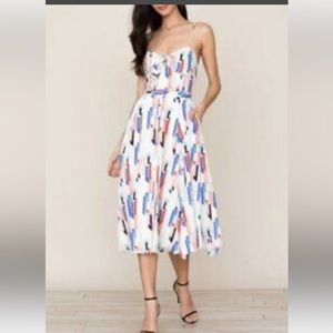 YUMI KIM RED BLUE PINK SPLIT SCREEN GEO STRAPPY MIDI SUNDRESS GREAT COND M